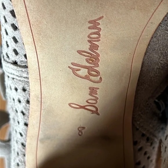 Sam Edelman Ellery Open Toe Bootie in Putty Perforated Suede Size 8 - Picture 13 of 14